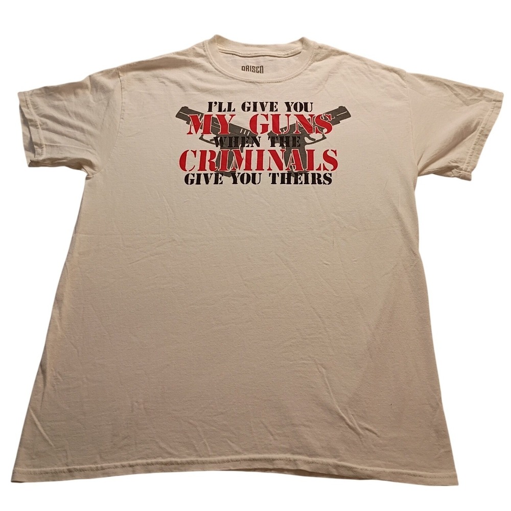 Brisco Brands Graphic T-Shirt Men's 2nd Amendment Pro-Gun Rights M Cream Tee